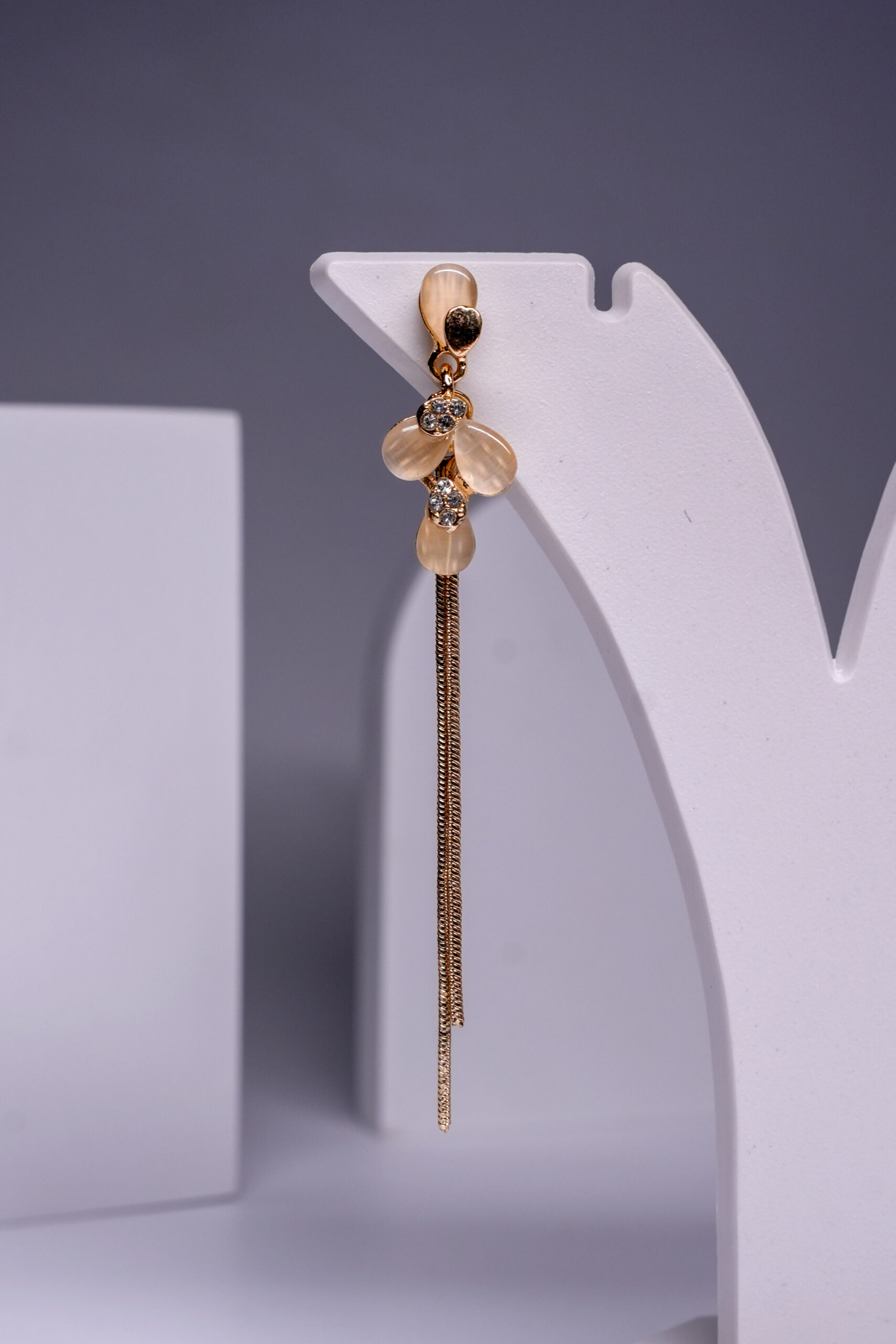 Floral Crystal Chain Tassel Earrings - Image 3