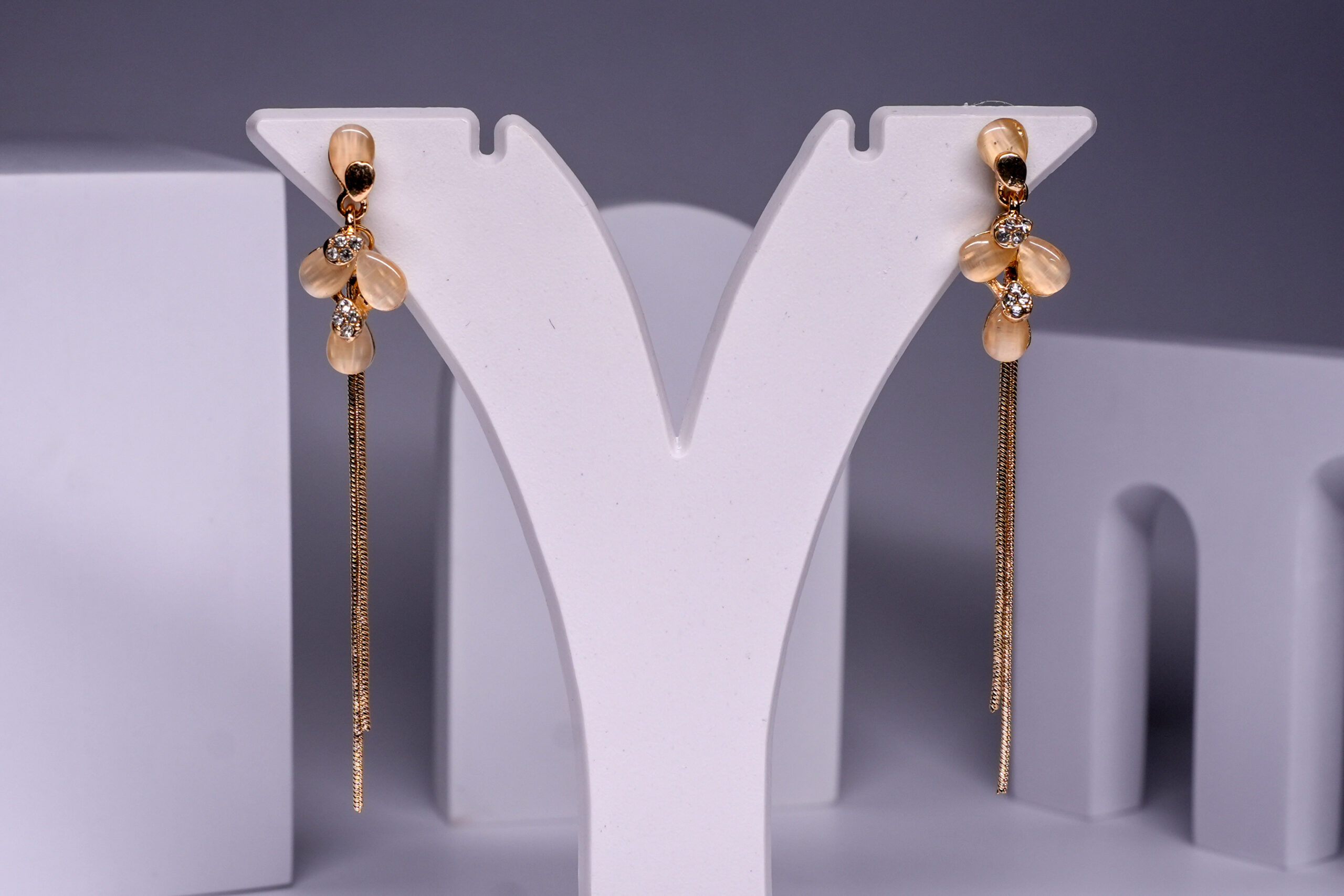 Floral Crystal Chain Tassel Earrings - Image 4
