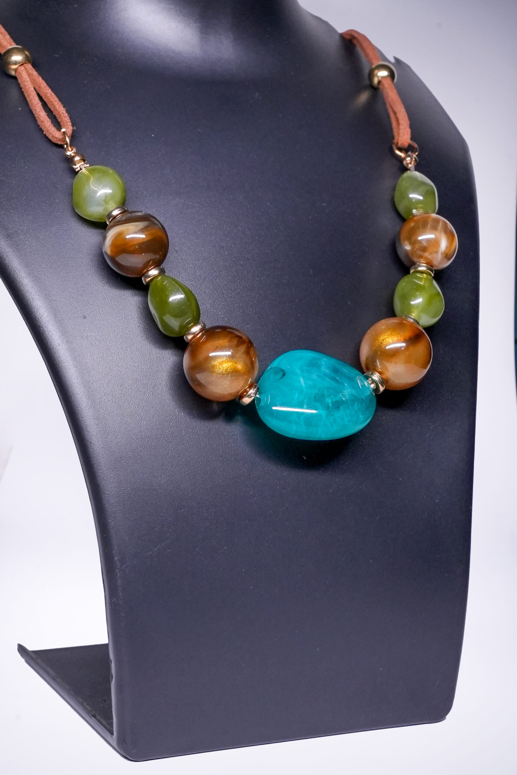 Turquoise Tiger's Eye Green Jade Beaded Necklace - Image 4