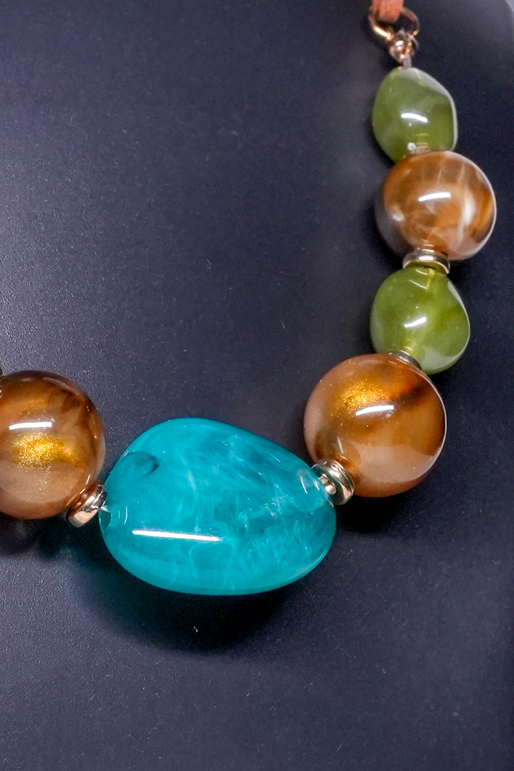 Turquoise Tiger's Eye Green Jade Beaded Necklace - Image 3