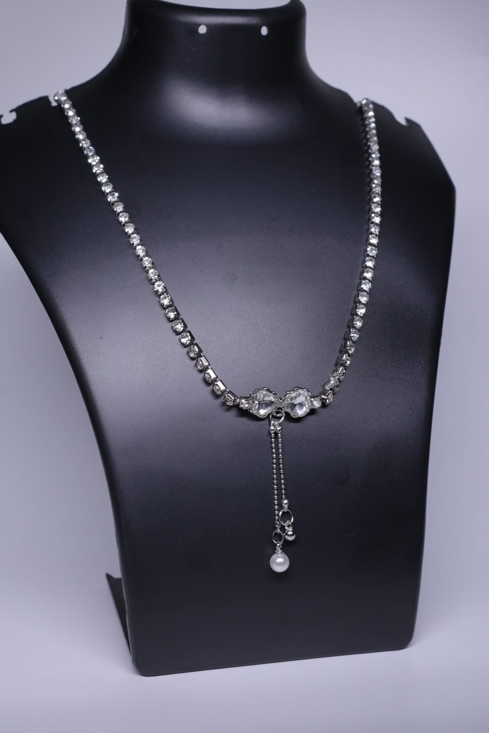 CZ Tennis Necklace with Pearl Drop - Image 3