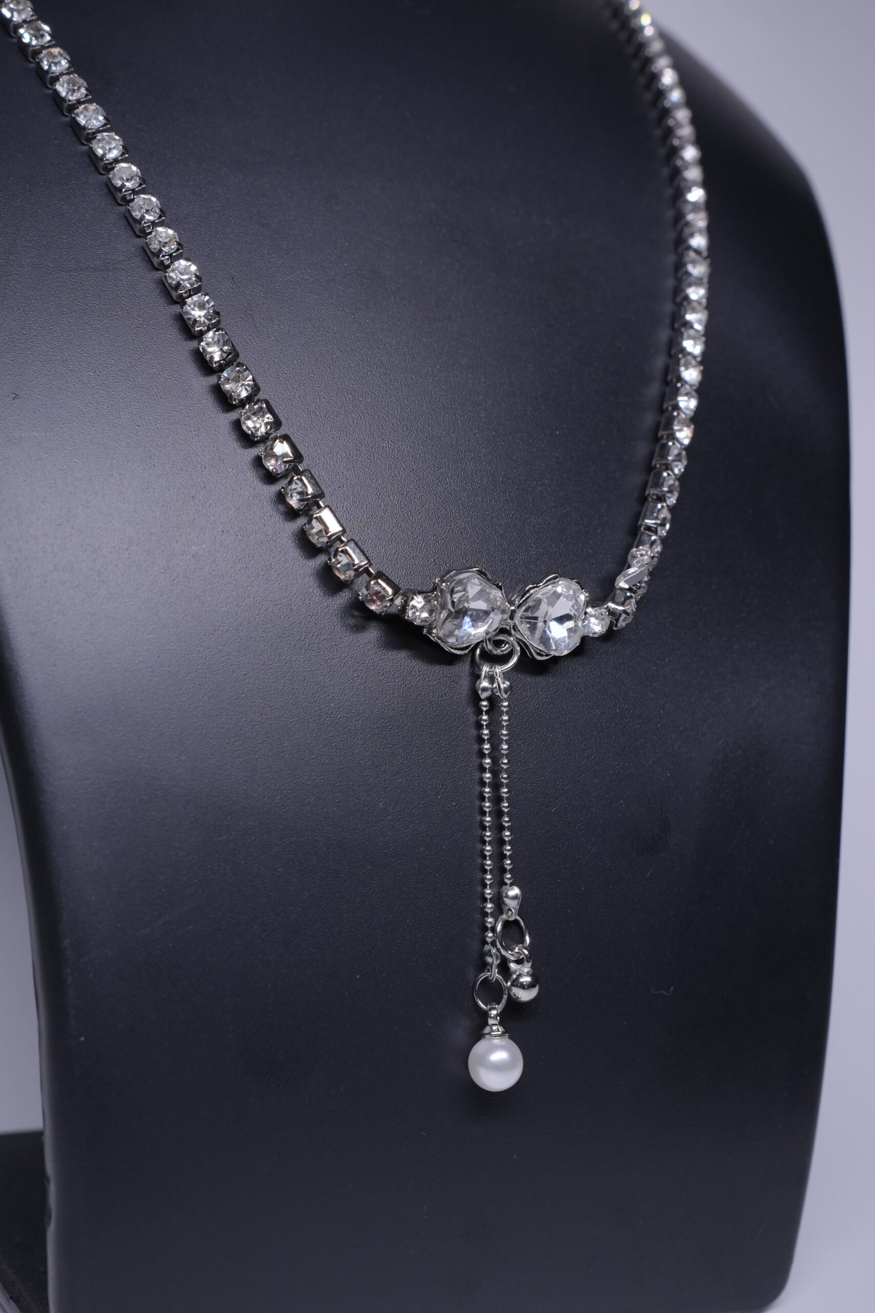CZ Tennis Necklace with Pearl Drop - Image 4