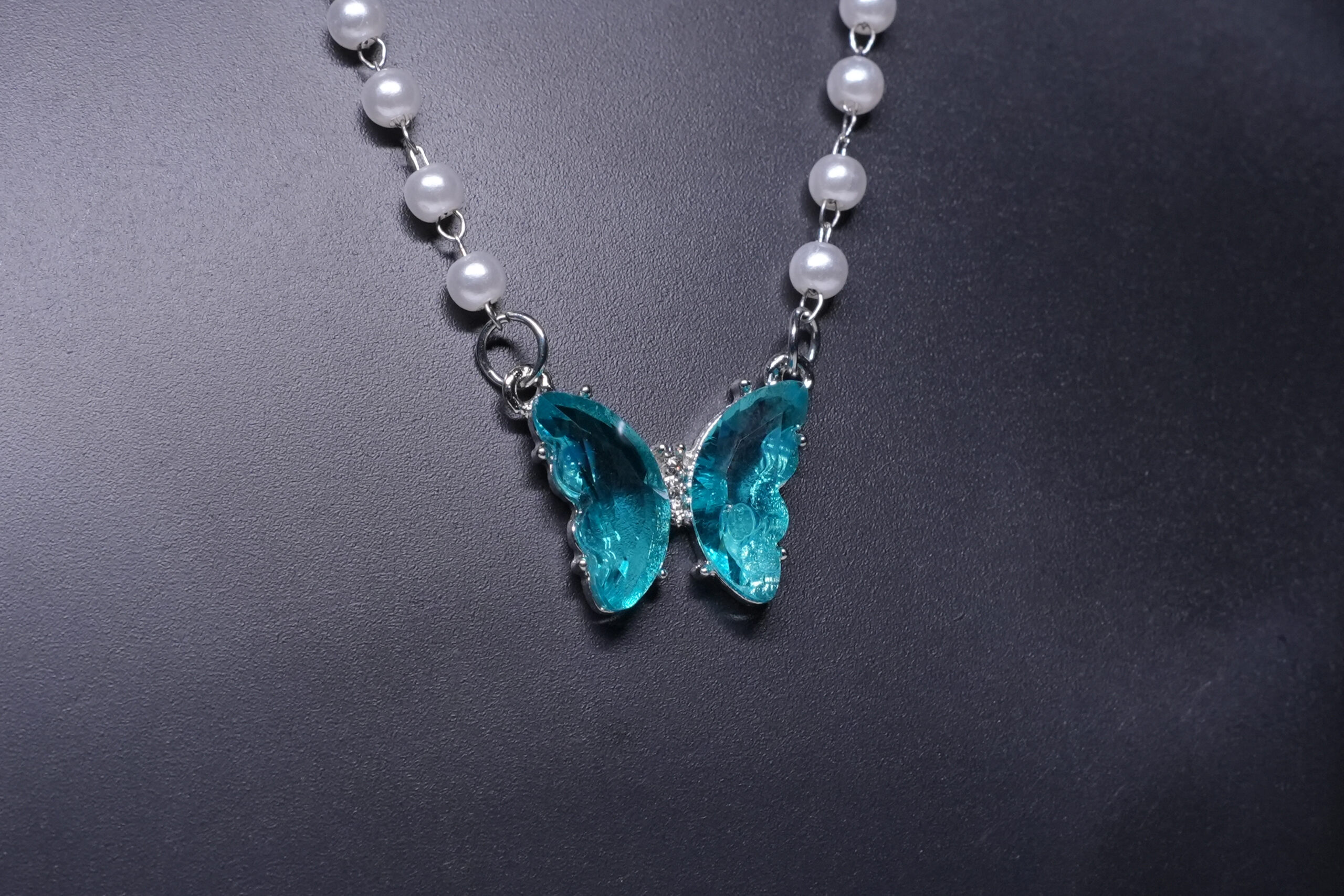 Pearl Chain Butterfly Pendant Necklace - Image 3