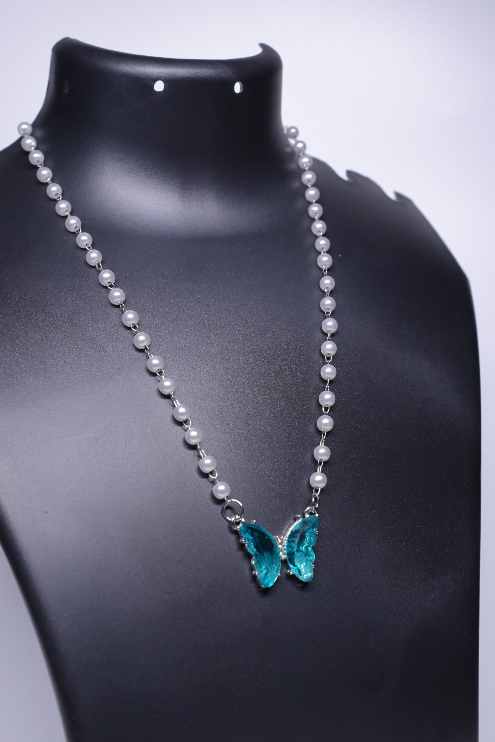 Pearl Chain Butterfly Pendant Necklace - Image 4