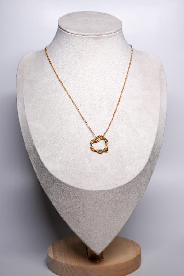 Anti-Tarnish Green Interlocking Heart Pendant Necklace